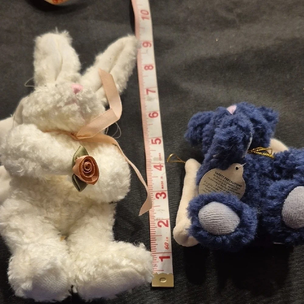 Boyds Bear Set Of 2 Plush Angel Ornaments. A White Rabbit And Blue Bear.